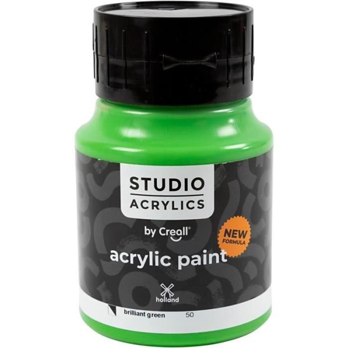 Peinture acrylique - Creall - Studio - Vert brillant (50) - Semi opaque - 500 ml