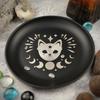 5.5 Inch Decorative Jewelry Dish Round Stainless Steel Crystal Stone Storage Tray Black Meditation Altar Tray Food