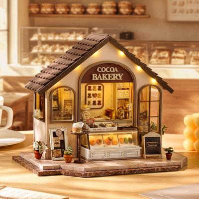 CRESYMME Dollhouse Miniature Kit Wooden 3D Puzzle DIY Handmade For Adults (Relaxed Bakery)