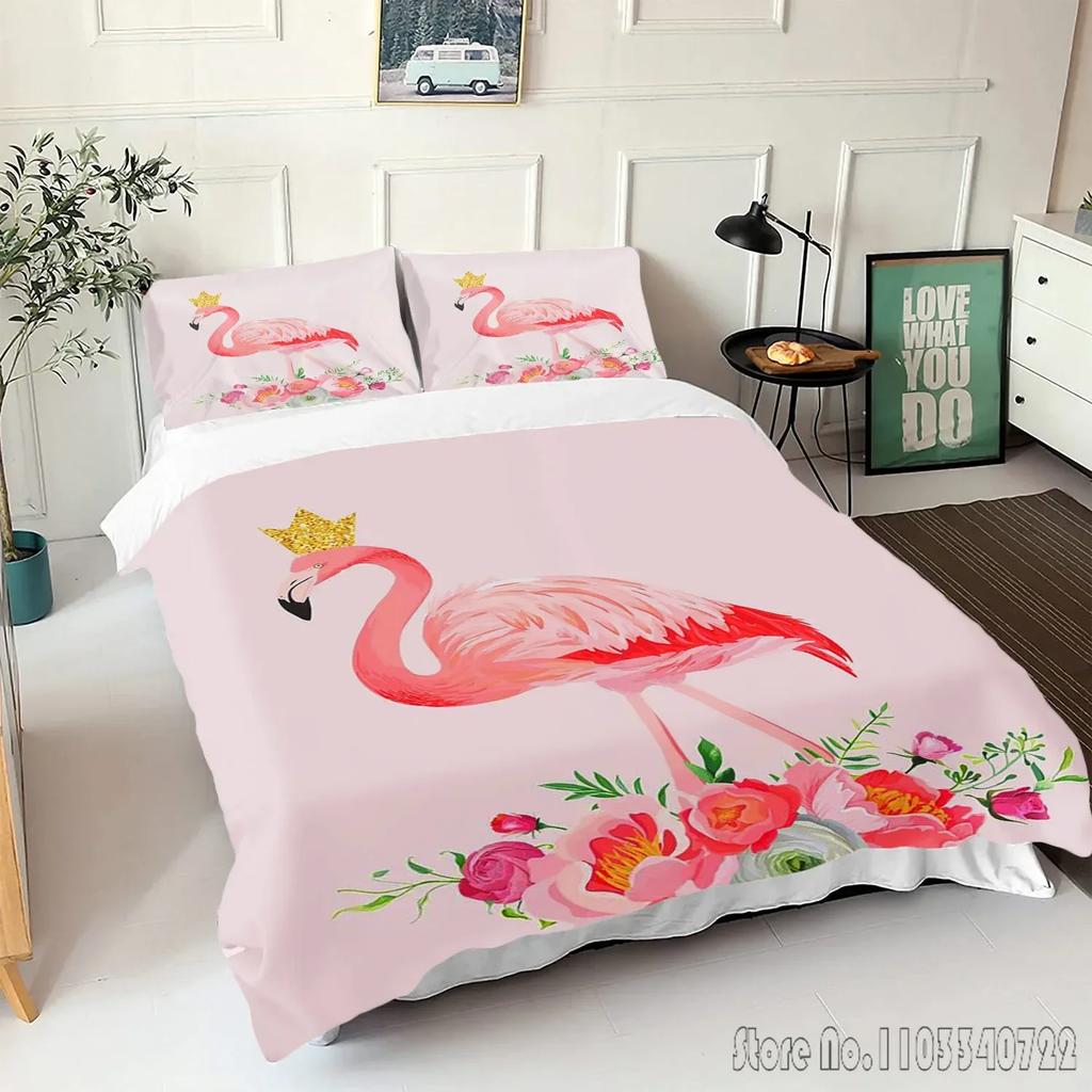 Comforter Flamingo Cartoon Love Child Hd Comforter Bedclothes For Kids Bedding Sets Bedroom Decor