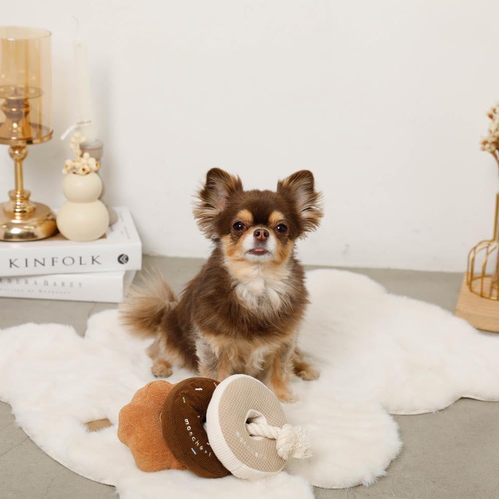 Donut-Hundespielzeug mit Sound, für kleine Hunde und mittelgroße Hunde, süß, stylisch, beliebte Marke, Zwergpudel, Chihuahua, Monchéri [Nasenarbeitsspielzeug] (FREE/Beige)