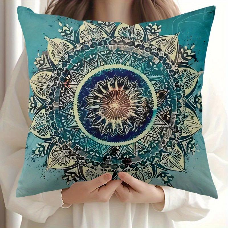 1 Piece, Traditional Mandala Blue Print, Four-season Pillow Cover, Polyester Material, Machine Washable with Zipper, Skin-friendly Cushion Cover