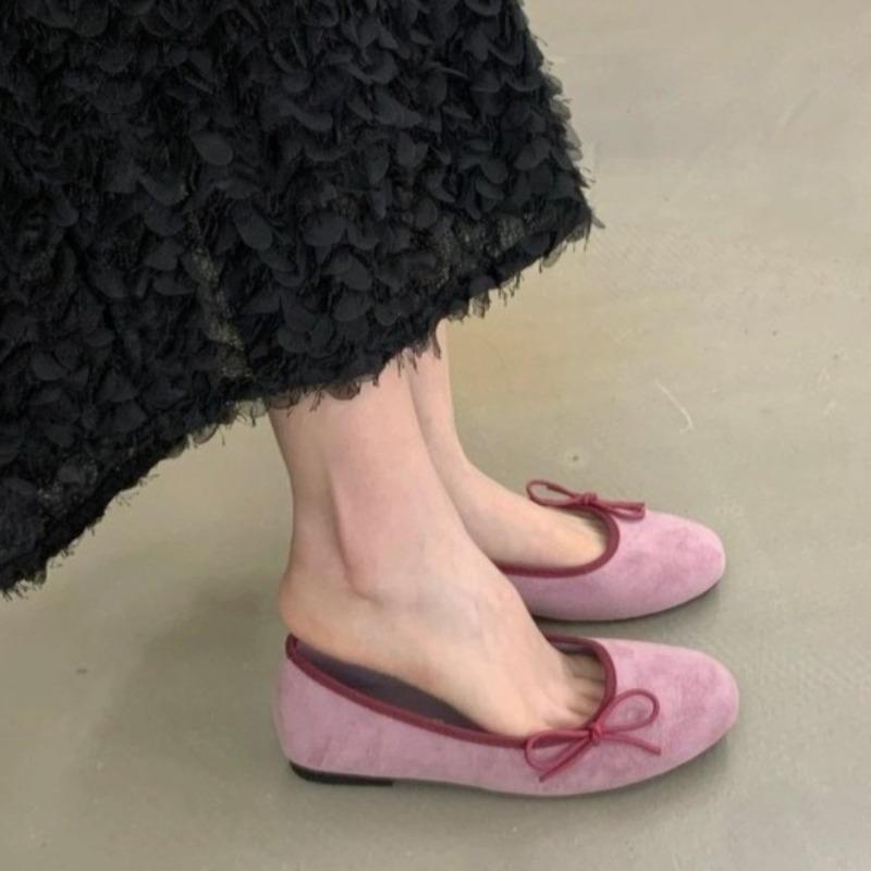 

Fashion Suede Bow Soft-soled Ballet Shoes for Women 2025 New Fairy Style One-foot Slip-on Round-toe Delicate Single Shoes 34