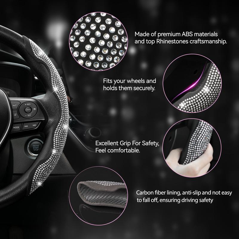 Universal 38cm Bling Crystal Steering Wheel Cover Sparkling Rhinestone Non-Slip Grip Protector for Car Decoration afety 1Pair