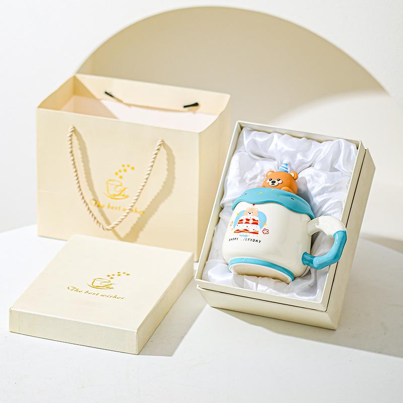 Krus med lokk Søt Bestie Bursdagsgave til jenter Kaffe Keramisk Vannkopp for Hjemmebruk Høy Verdi Kontor