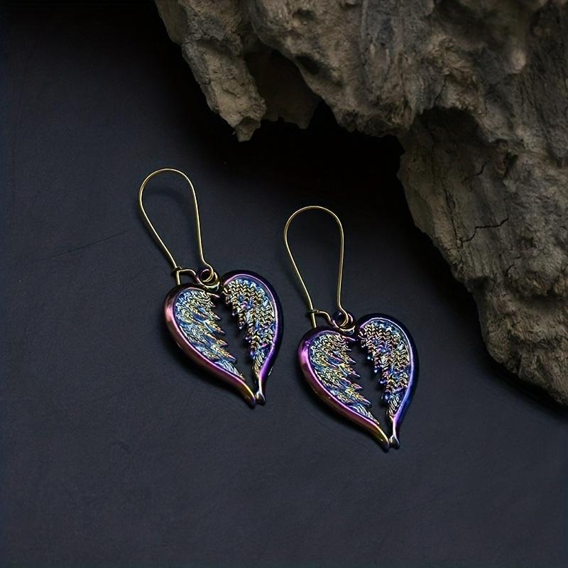 Colorful Pentagram Pattern Lizard And Wing Dangle Earrings Goth Punk Style Alloy Jewelry Creative Female Gift Perfect For Causal Decor