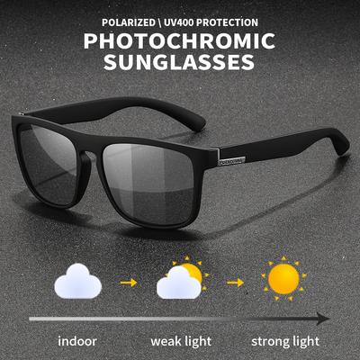 Fashion Photochromic Sunglasses Men Women Vintage Square UV400 Eyewear for Driving Fishing