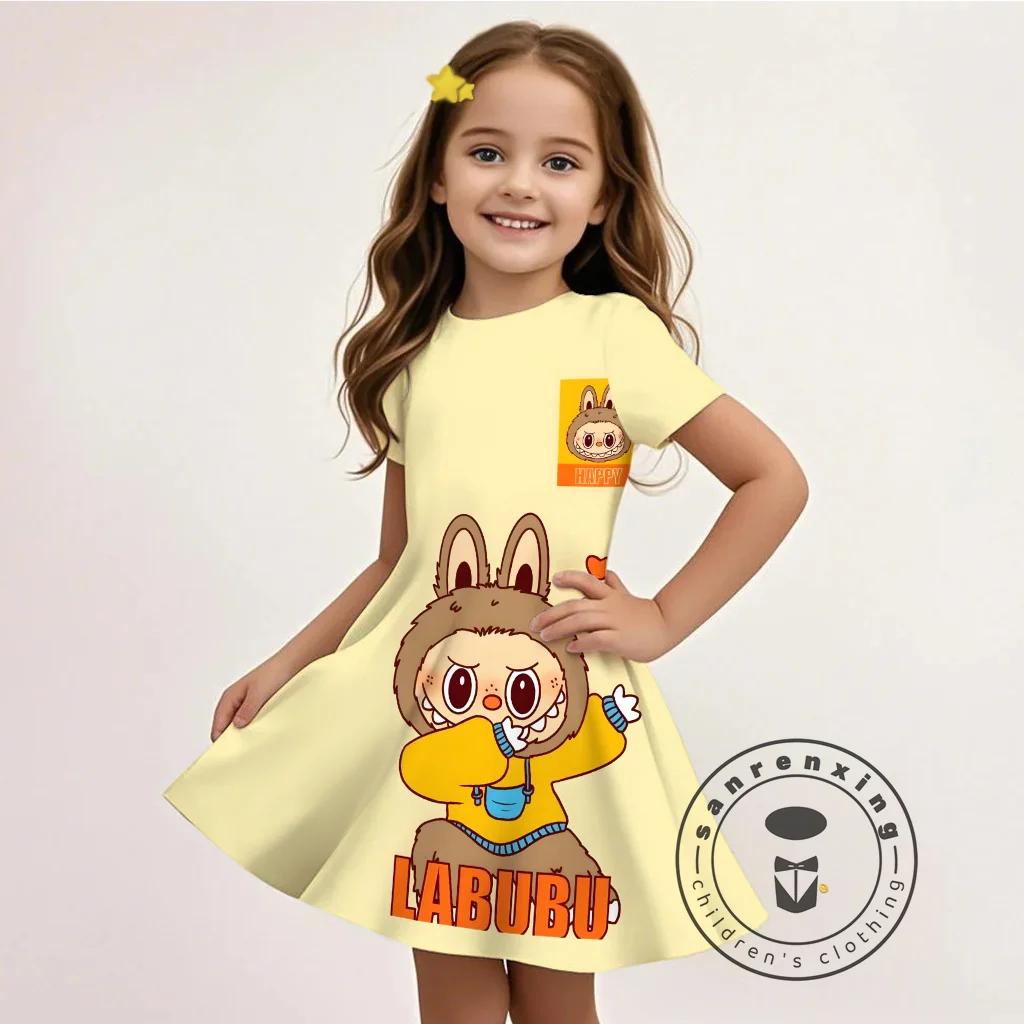 L-LABUBU-A Rochie Pentru Fete Imprimeu Desene Animate 3D Vară Casual Material Moale Drăguță Accesibilă La Modă Vânzare Fierbinte Cadou Gratuit 100%