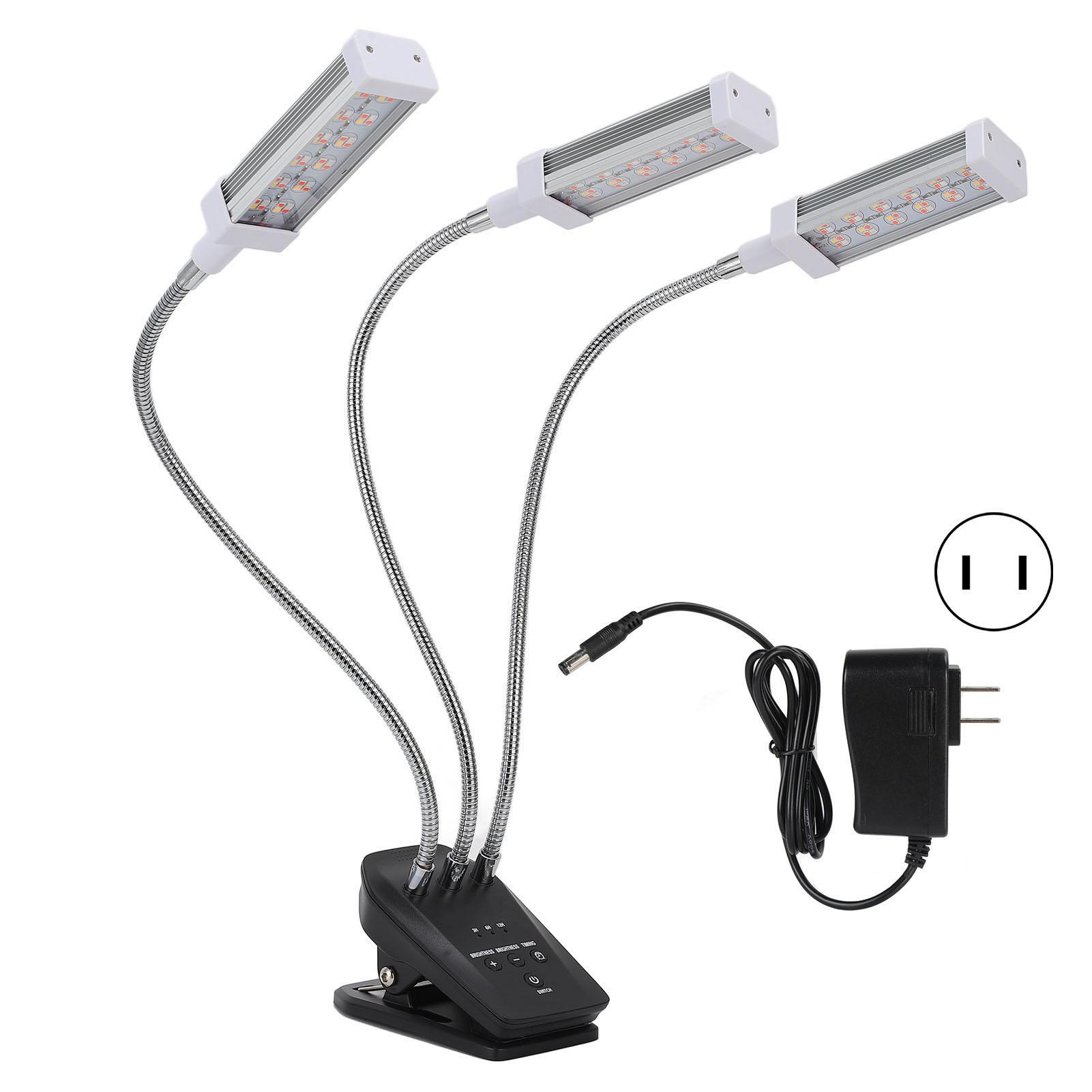 

Светодиодный светильник для выращивания растений, регулируемый на 360 градусов, 3-х головной светильник для растений с таймером для комнатных суккулентов серебряный