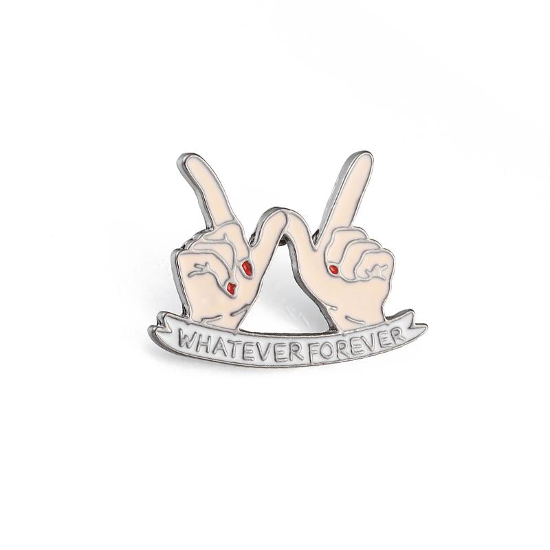 

Fashion Finger Gesture Brooch WHATEVER FOREVER Slogan Enamel Pins Backpack Denim Lapel Badge Metal Icon Jewelry Gift For Friends