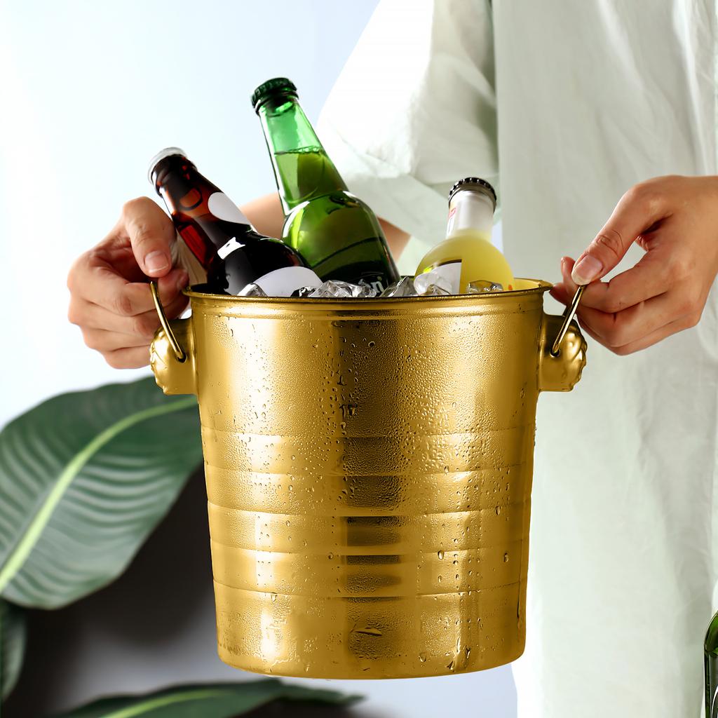 Isbøtte med lokk, ølcocktail, gullbarbeholder i rustfritt stål