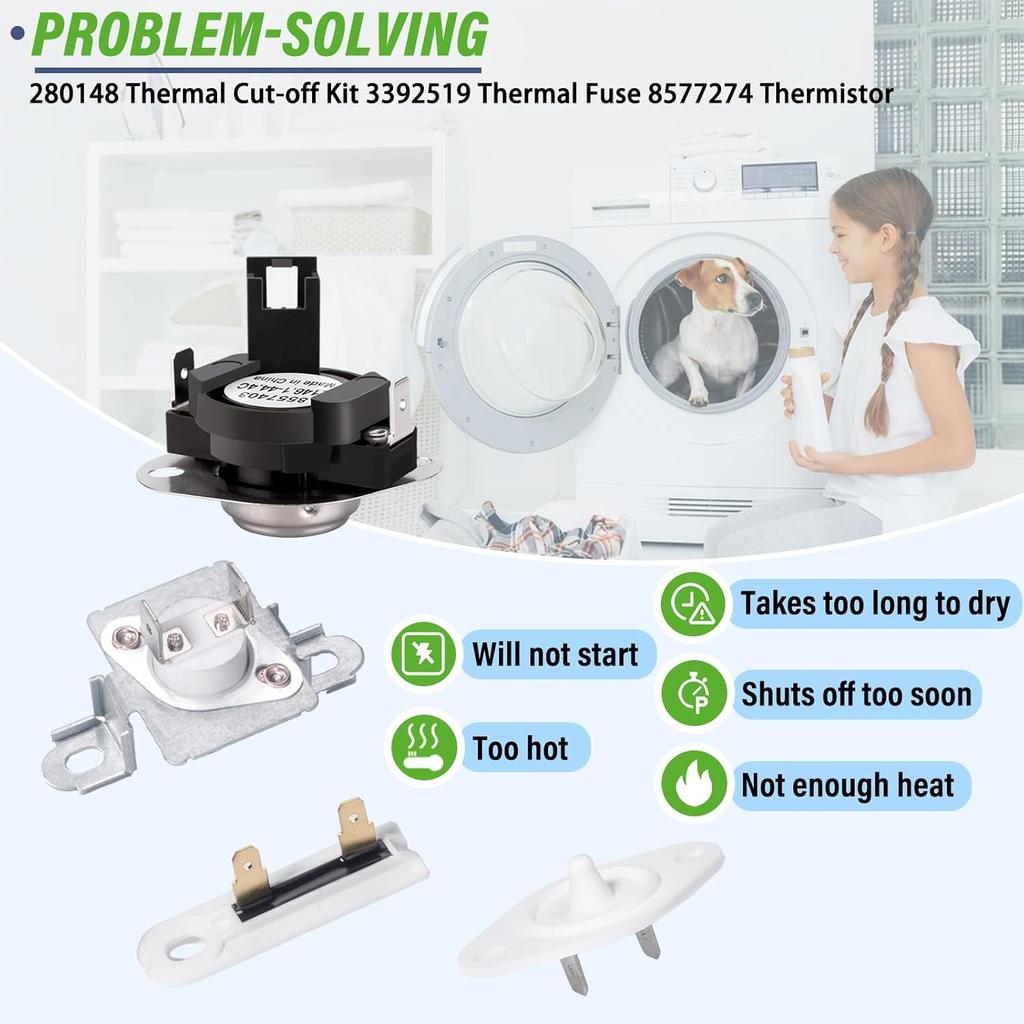 280148 Thermal Cut-off Kit 3392519 Thermal Fuse 8577274 Thermistor Dryer replacement Kit Fit For whirl-pool Dryers WED7300XW0, WED7400XW0,