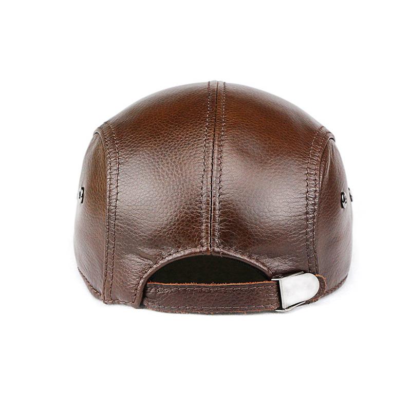 Men's Beret Leather Duck Tongue Cap Thin Section Head Layer Cowhide Beret Forward Hat Short Brim Warm Breathable Adjustable