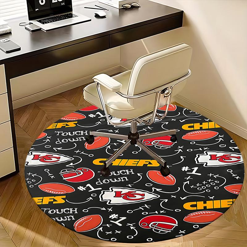 Kansas City Chiefs Touchdown Round Chair Mat - Sports Themed Office Carpet, Home