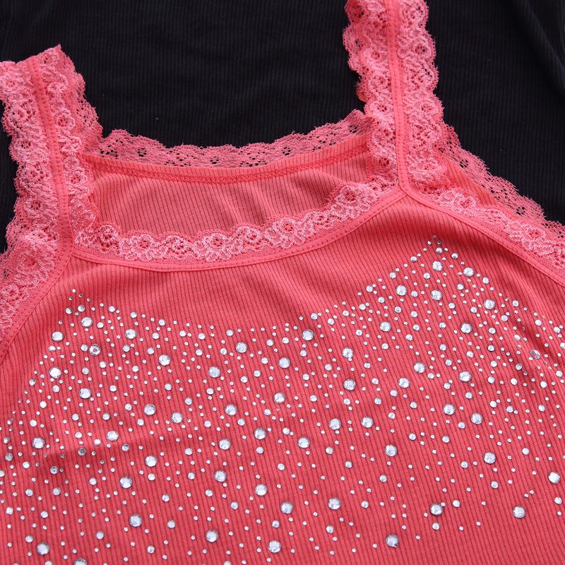 Koreanische Version von heißem Diamant-Westen Damen vielseitig Sommer Spitze Spitze gefädelt Baumwolle Gypsy Strass schmaler Primer I-förmiger Träger
