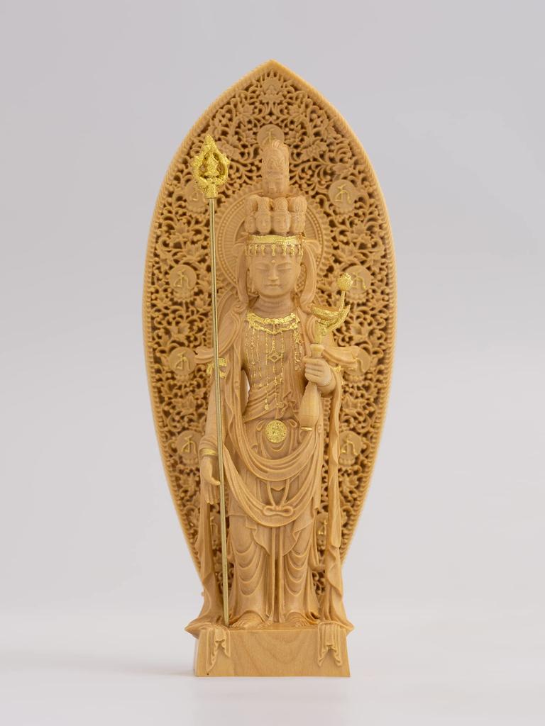 Tiny Buddha Kannon 12cm Hasedera Style Kannon Bodhisattva Buddha statue figure wood carving ornament Kannon HSD Eleven-Headed - (wood boxwood,