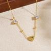 Gold Plated Heart CZ Beaded Necklace, Dainty Open Heart Pendant Link Chain with Clear Zircon Charms, Love Jewelry for Women Gift