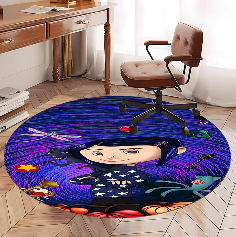 Coraline Pattern Round Rug, Indoor/Outdoor Mat, for Picnic, Gameroom, Bedroom, Office, Living Room, Home Decor Carpet, Birthday Gift