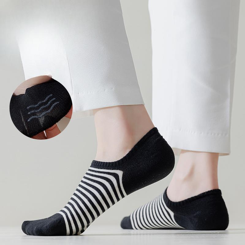 Women's Summer Striped Socks, Sweat-absorbing and Odor-proof Cotton Socks, Non-dropping Heel Invisible Socks, Boat Socks, Short Socks