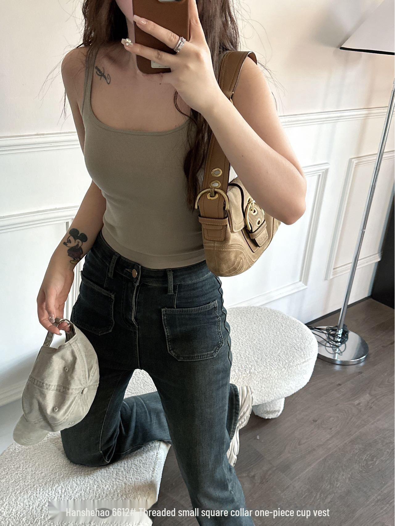 

Жилет Hanshe 6612 с квадратным воротником, накладкой на грудь, не раздражающий кожу внутренний и наружный ремень One Size хаки