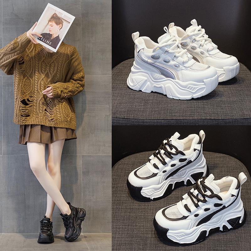 Inner height increase dad shoes women's 2025 spring new thick-soled transparent net casual fashion sports versatile tide muffin women's shoes