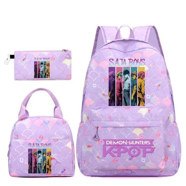Kpop Demon Hunter Student Backpack School Bag Set 3 Pieces Backpack Lunch Bag Pencil Bag Children S Youth Three piece set