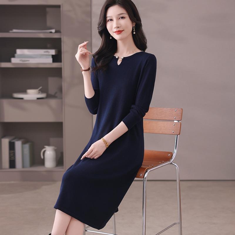 Temperament Elegant Wind Knitted Sweater Dress Autumn and Winter New Large Size Loose Long Bottom Sweater Skirt