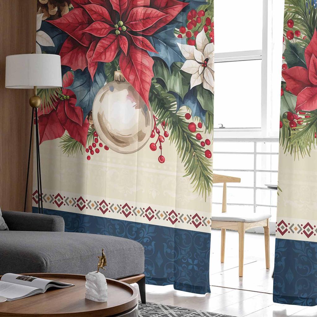 Weihnachten Aquarell Weihnachtsstern Vorhänge Für Wohnzimmer Schlafzimmer Heimdekoration Fenster Voile Tüll Vorhang Drapierungen
