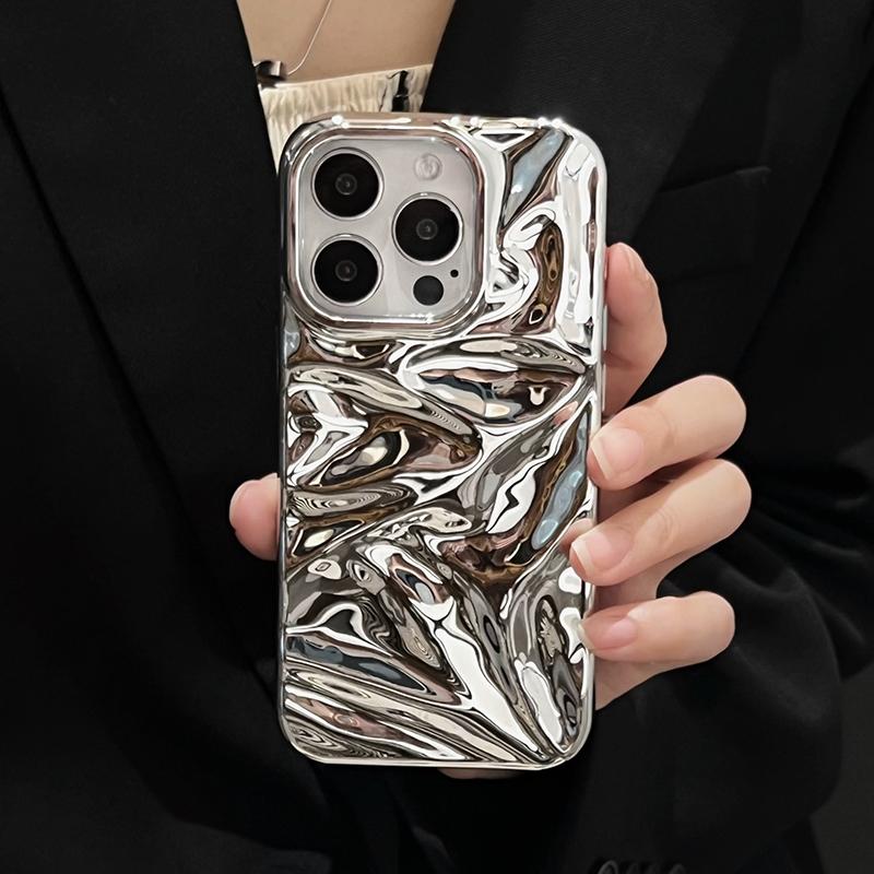 Elegante Custodia Argentata con Effetto Acqua per iPhone 17 11 12 13 14 15 16 Pro Max 16 Plus Custodie Posteriore in Silicone Galvanizzato