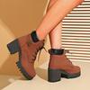 Frühling Herbst Mode Damen Plateau Hoher Absatz Runde Spitze Übergröße Schuhe für Damen 35-42 Stiefelette Rutschfeste Schuhe
