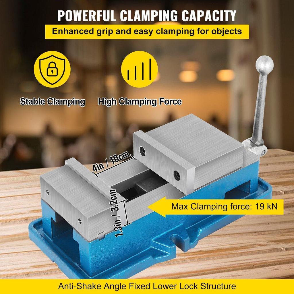 Non Swivel Milling Lockdown Vise 4 Inch Precision Bench Clamp 100mm Width Drill Press Clamp 4 Inch Jaw Opening for Finishing Milling Machines Drilling