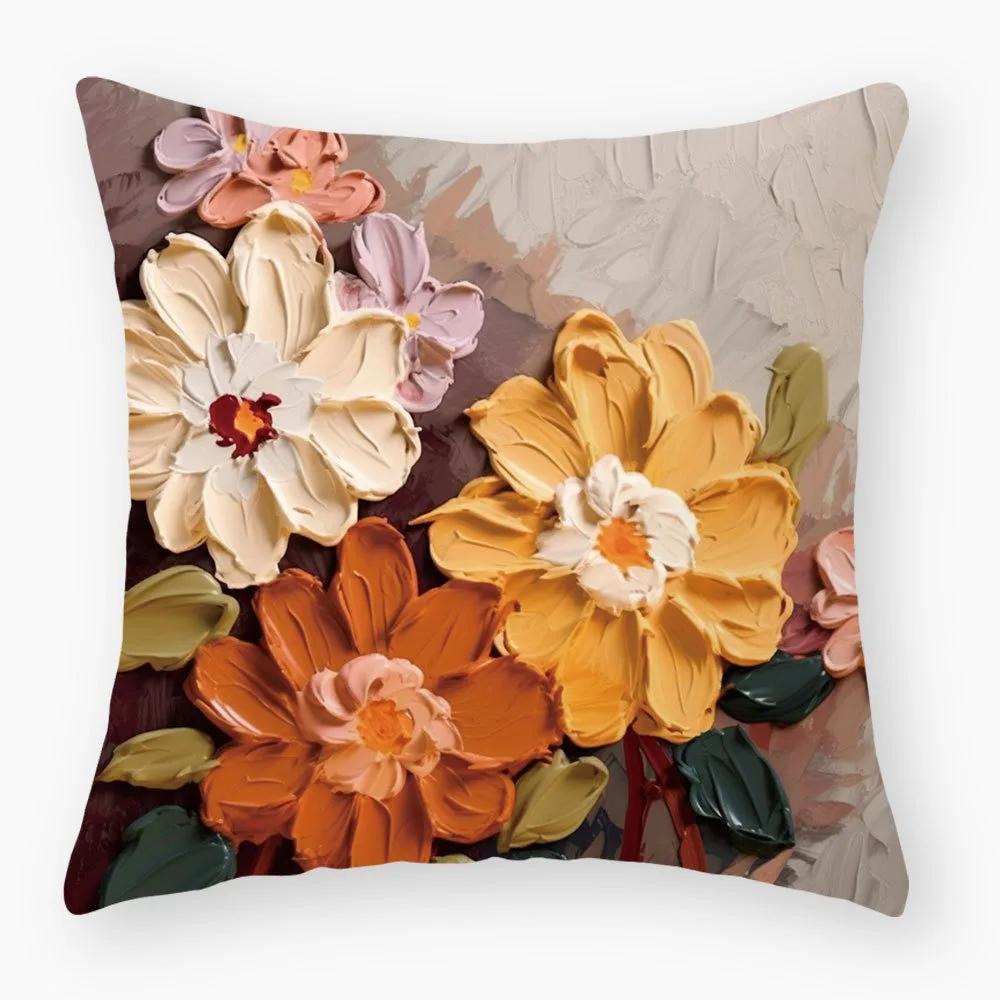Luxuriöse Heimdeko Kissenbezug Retro Kunst Ölmalerei Stil Blumenmuster Büro Sofa Kissenbezug
