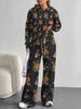 Pink Cherry Print European and American Autumn and Winter Casual Long-sleeved Suit Women's Hooded Sweater Trousers Two-piece Set