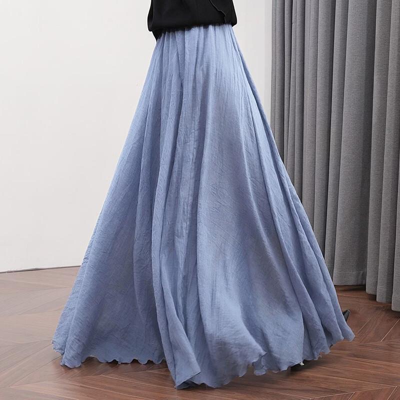 Silkbshe Women's Solid High-Waist A-Line Long Skirt