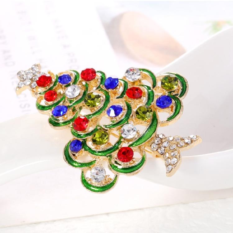 Vintage Christmas Tree Shaped Brooch Rhinestones Pin Shiny Retro Clothes Cors