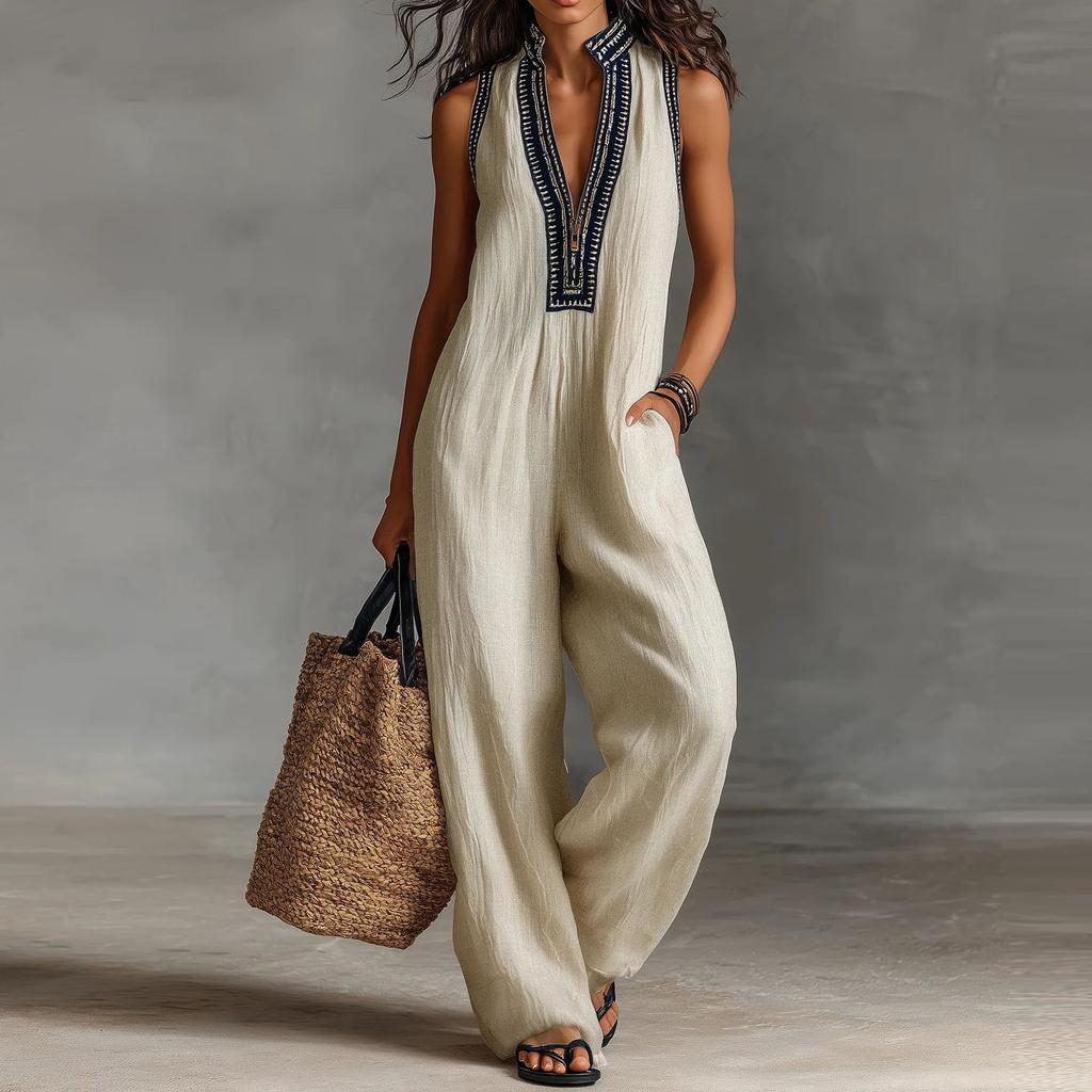 Damen Farbiger Lässiger Modischer Jumpsuit mit Taschen