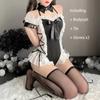 Pink Lolita Anime Kawaii Maid Uniform Cosplay Women Sexy Lingerie Costume Ruffle Open Crotch Bandage Bodysuit Roleplay