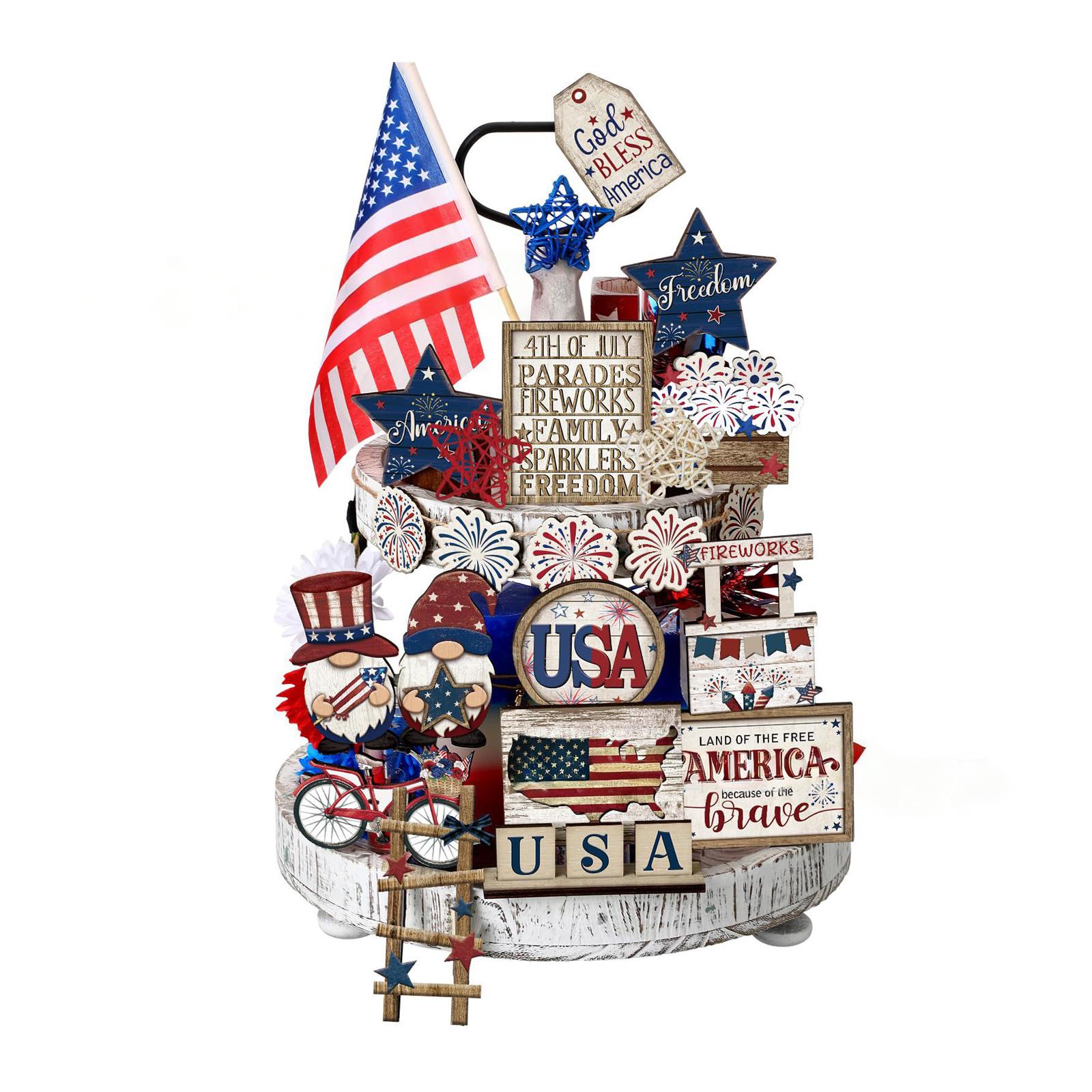

Patriotic Wooden Tray Decorations For Independence Day In The United States One Size