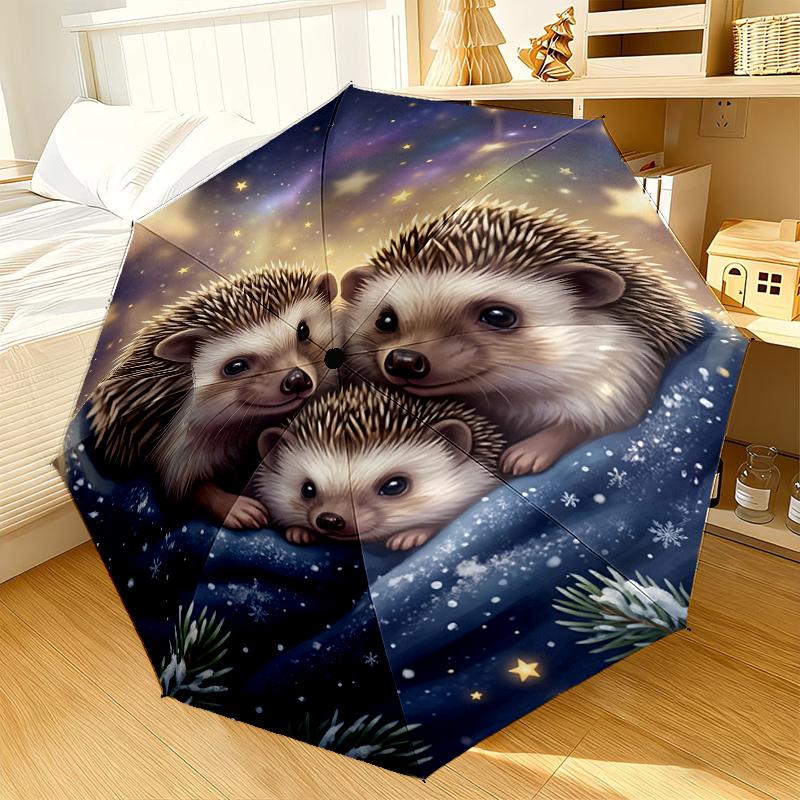 Autumn Hedgehog Family Umbrella 8-Frame for Travel, camping, Casual Lightweight Portable Umbrella, Essential for every family Holidays Gift