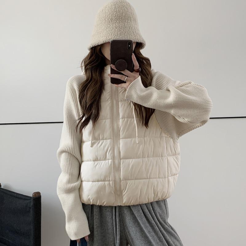 Knitted Sweater Sleeve Splicing Down Cotton Suit Women's Winter Casual Jacket T Short Winter Cotton Suit