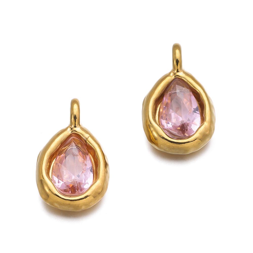 2Pcs Stainless Steel Teardrop Charms Inlaid Pendants with Crystals Gold-plated DIY Bracelet Earrings Jewelry Making Accessories