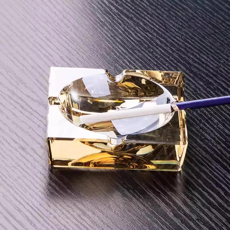 Crystal Glass Ashtray Creative Office Home Hotel Restaurant Round Ashtray Diamond Ashtray Desktop Anti-fly Ash Home Decoration