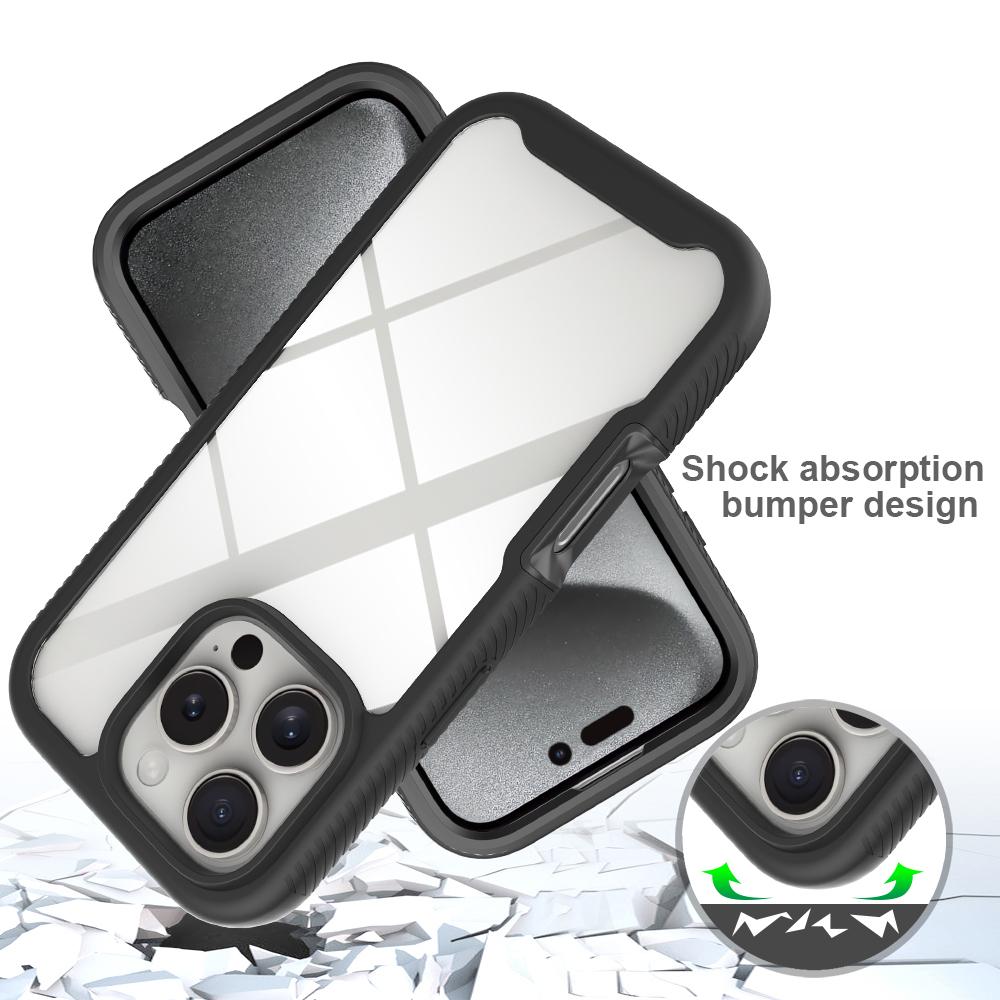 Für iPhone 16 Pro Hülle PC+TPU Transparentes Handycover mit PET-Schutzfolie