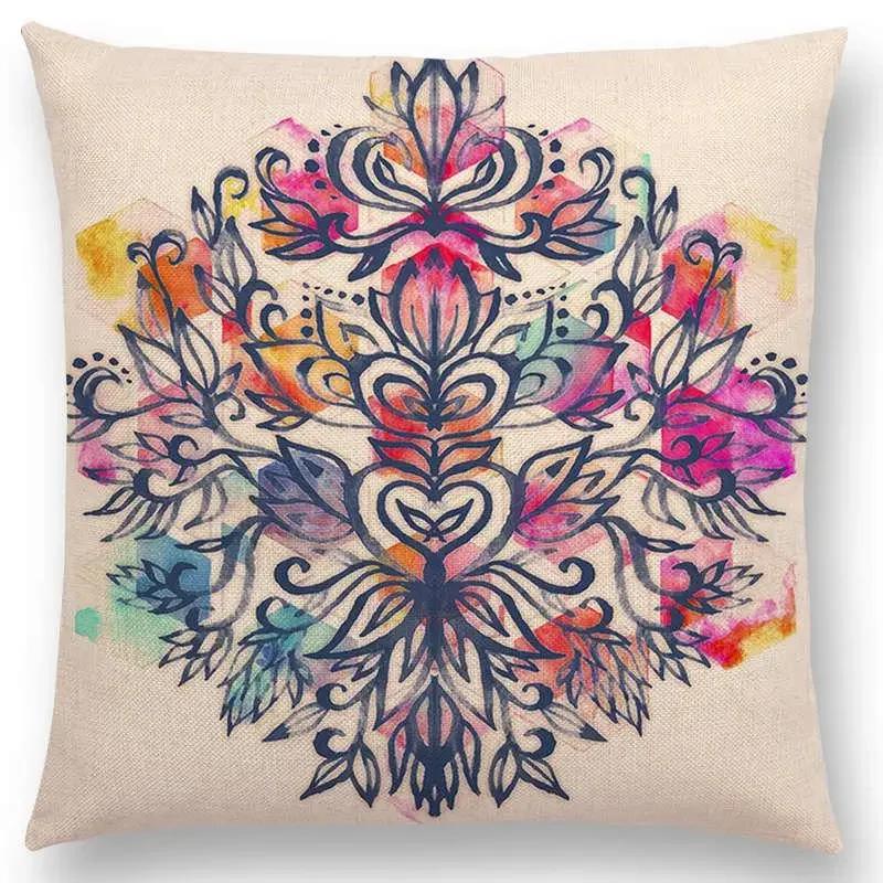 New Vivid Art Colorful Flowers Gorgeous Floral Doodle Geometry Mandala Coral Wonderland Pattern Car Cushion Cover Pillow Case