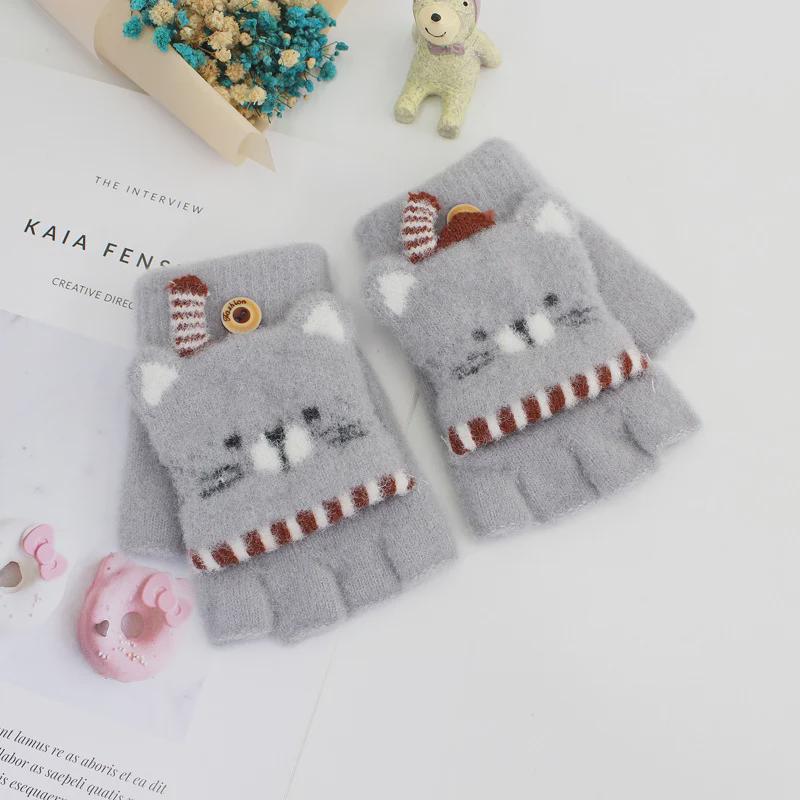 

Детские милые зимние перчатки с переворачивающимися пальцами в виде кота для детей от 3 до 6 лет One Size