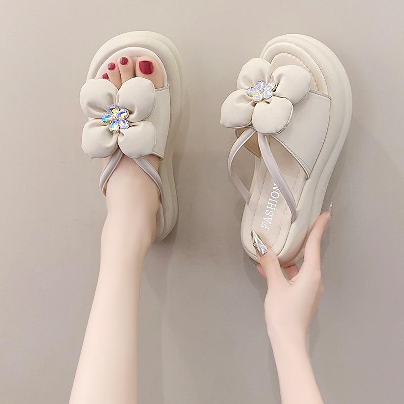 Summer New Drag Spring Thick-bottomed French Bow Fashionable Non-slip One-word Drag Women's Summer Outer Slippers