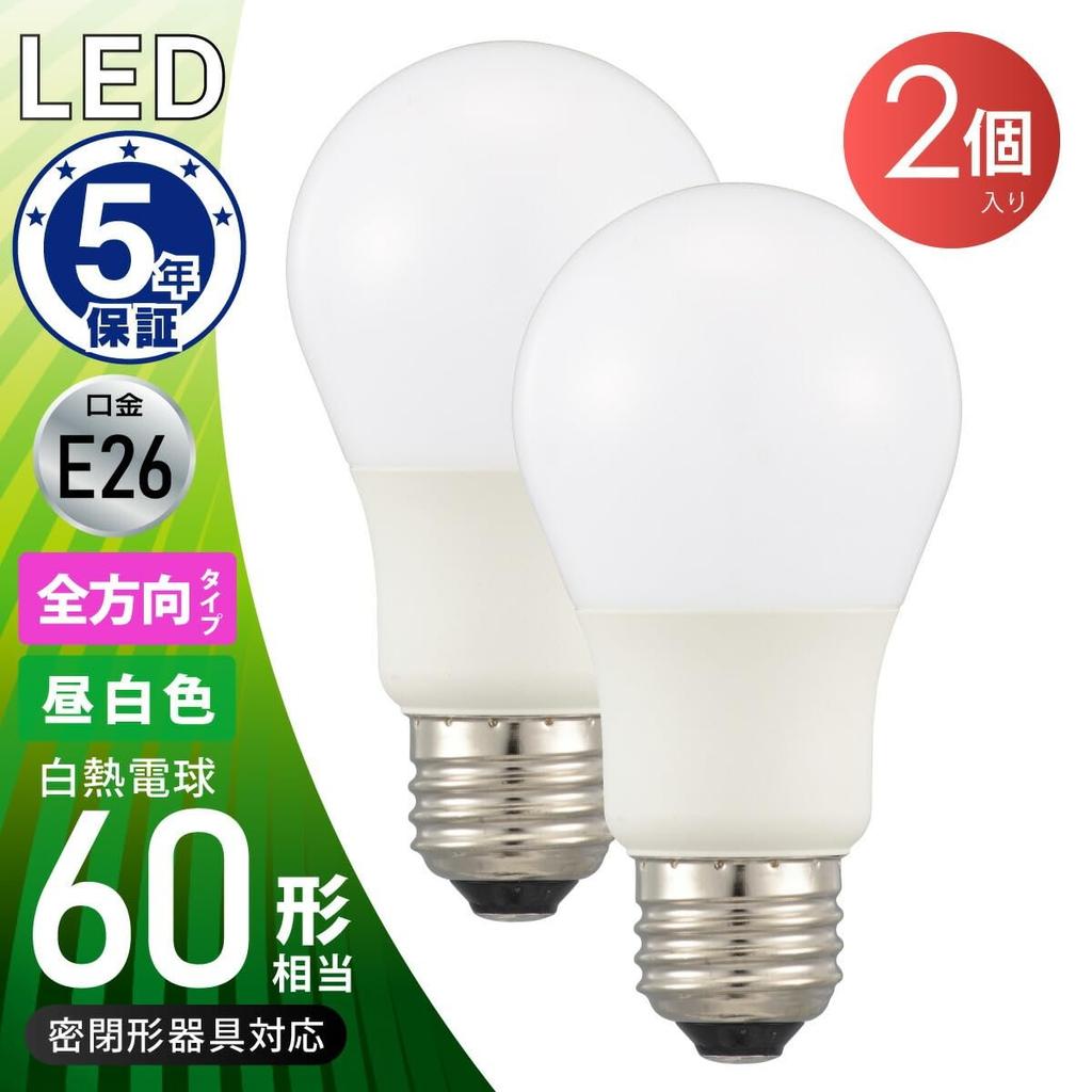 OHM Electric LED Bulb E26 60W Equivalent Natural Light 2-Pack LDA6N-G AG59 2P