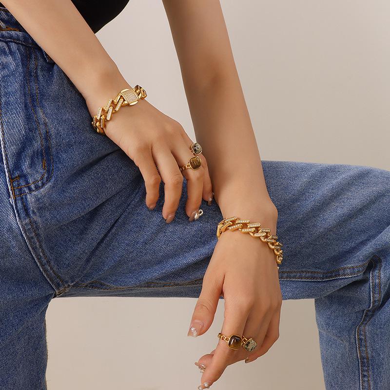 Exaggerated Unisex Gold-Plated Zircon Cuban Chain Bracelet