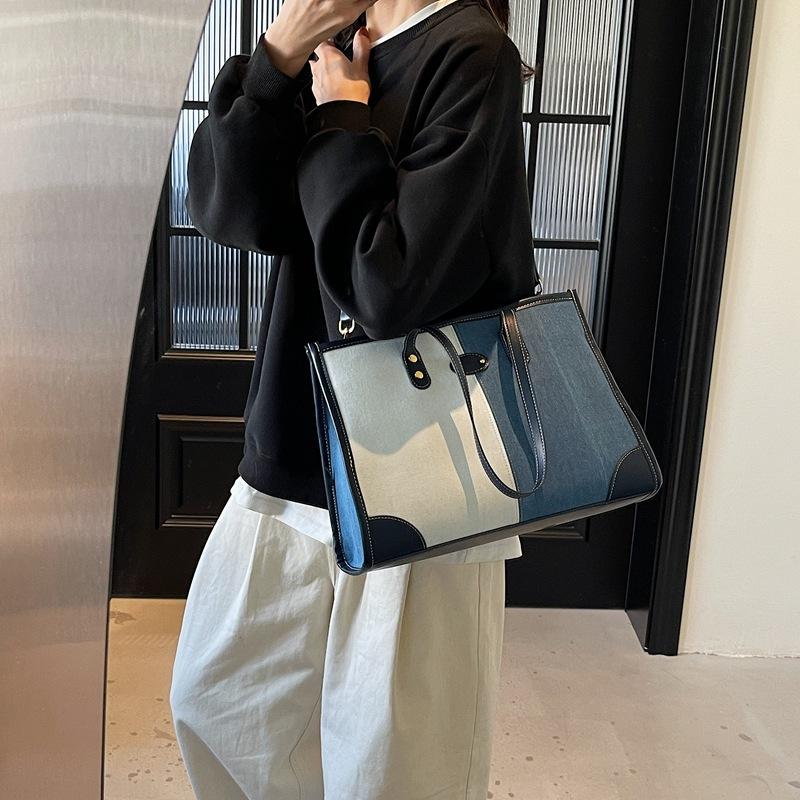 Crossbody Large-capacity Bag Women's New Fashion Tote Handbag Contrasting Denim Shoulder Bag
