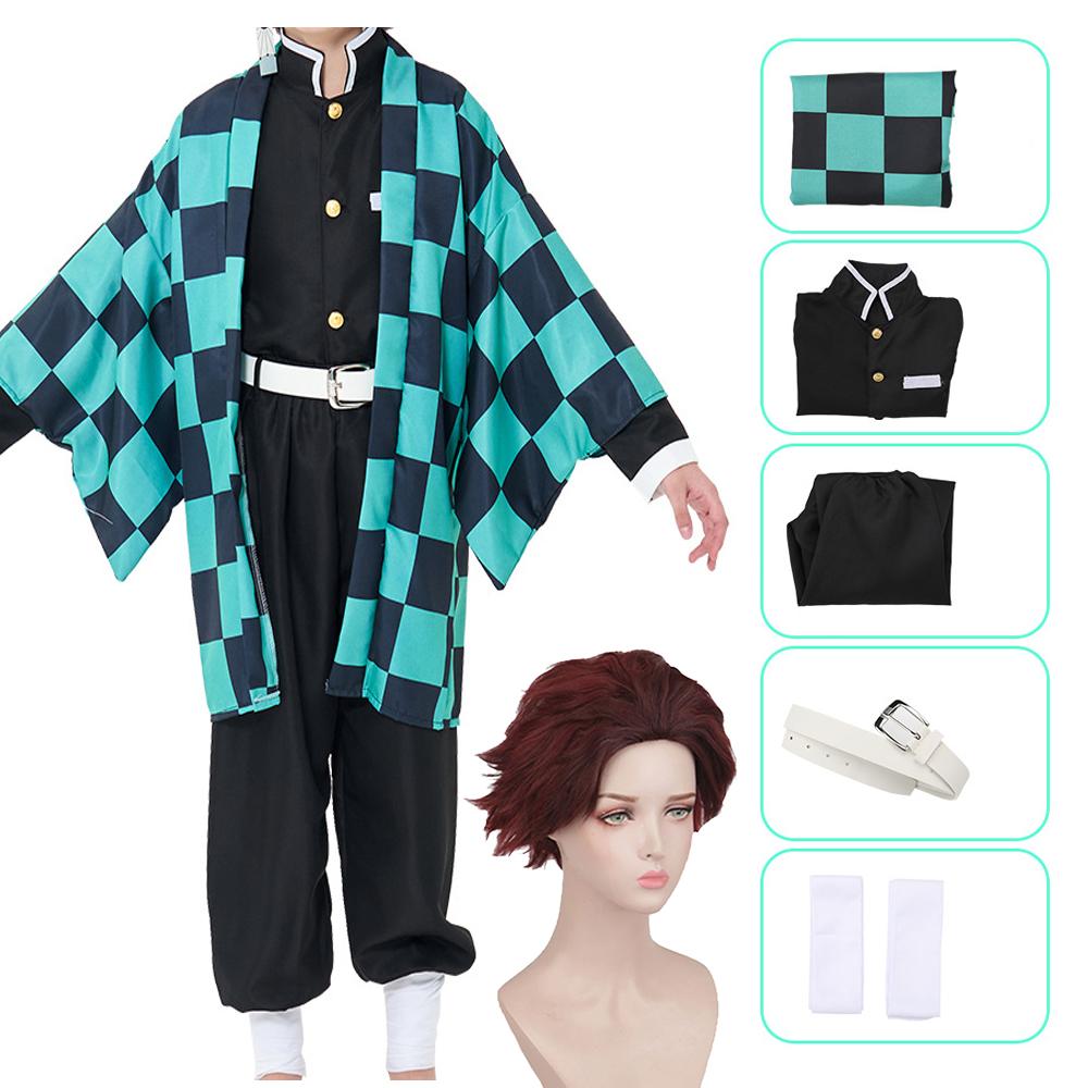 Anime Dämon Slayer Kamado Tanjirou Cosplay Kostüm Kimetsu No Yaiba Cartoon Kostüm Sutis Perücken Halloween Für Kinder Erwachsene CosParty